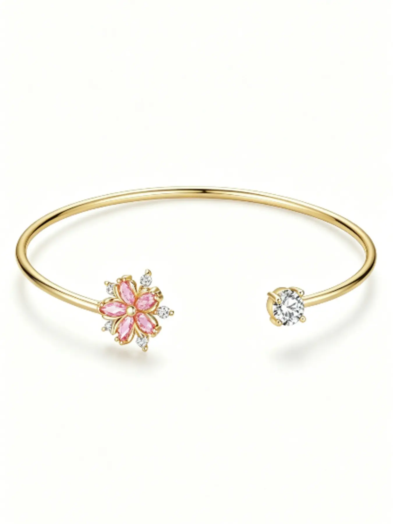 Luxurious Romantic Sparkling Artificial Diamond Cherry Blossom Open Cuff Jewelry Exquisite Bracelet, Perfect for Daily Wear, Dates, Parties, Engagements