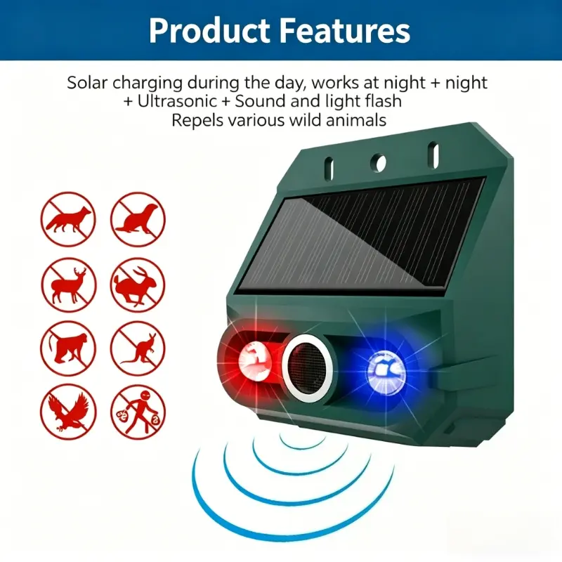 This Solar-Powered Bird Deterrent Features Two Flashing Red And Blue Leds Designed to Scare Away Animals Such As Wolves, Coyotes, And Foxes. It Is Suitable for Use in Outdoor Locations Such As Gardens, Yards, Farms, And Chicken Coops