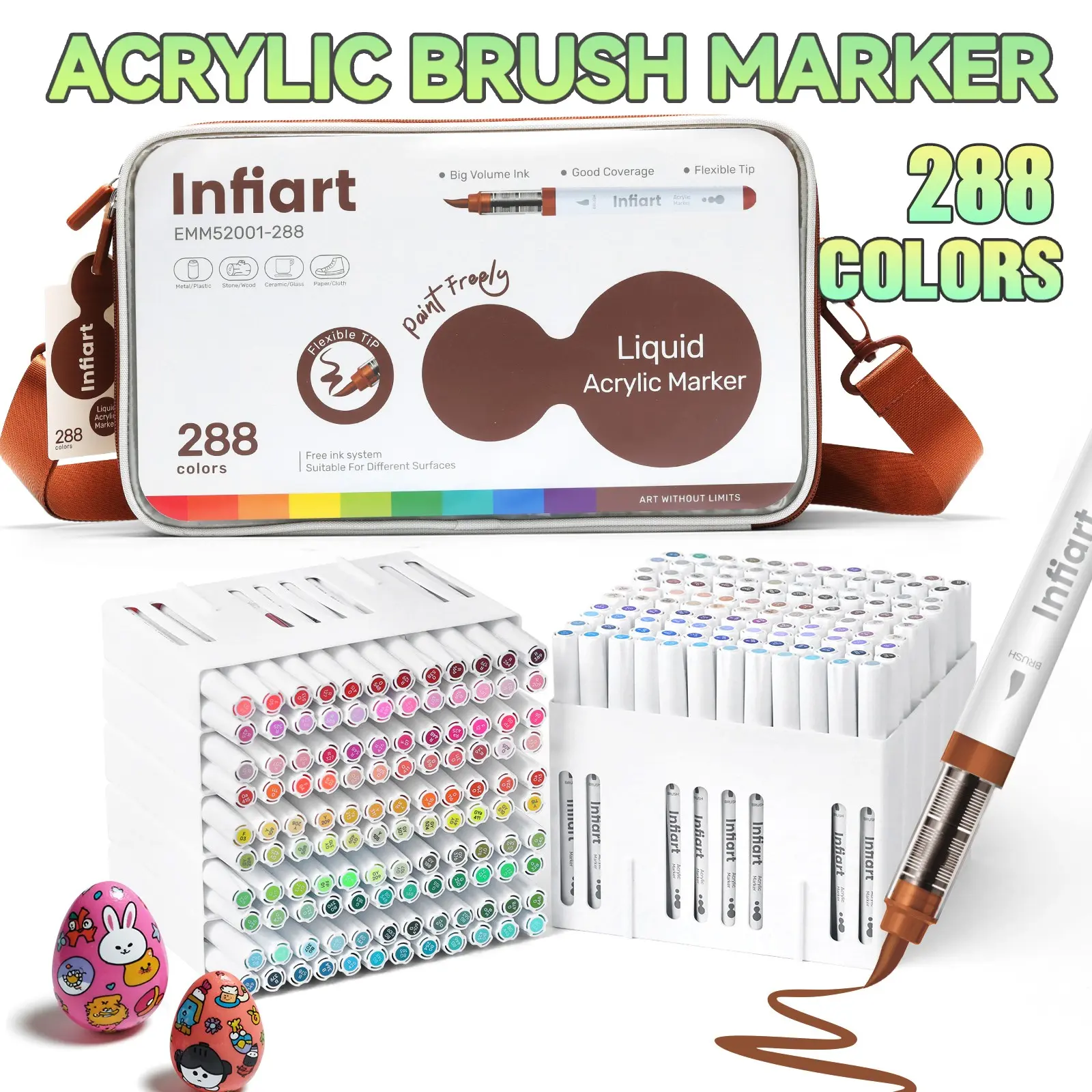 Grasp Infiart 288 Color Acrylic Marker Pens, Rich Ink, Ideal for Beginners & Adults, Fabric Storage Bag, Perfect for Home/school/studio