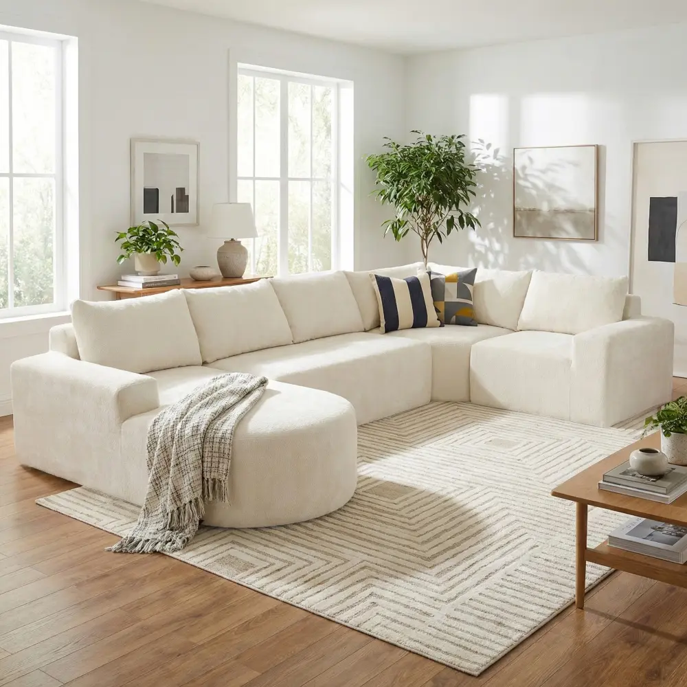 140.5" Oversized Modular Sofa Cloud Sectional Sofa Set Upholstered Couches U-shaped Sofa with Deep Seat for Living Room, Beige