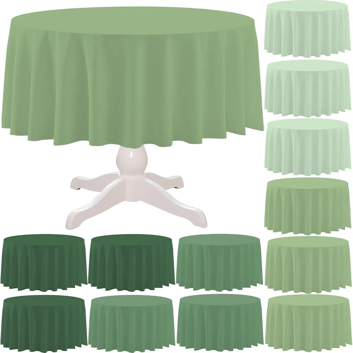 12 Pack Sage Green Round Tablecloth,84 Inch Disposable Plastic Table Covers in 4 Green Colors for Wedding  Shower Birthday Party Decorations