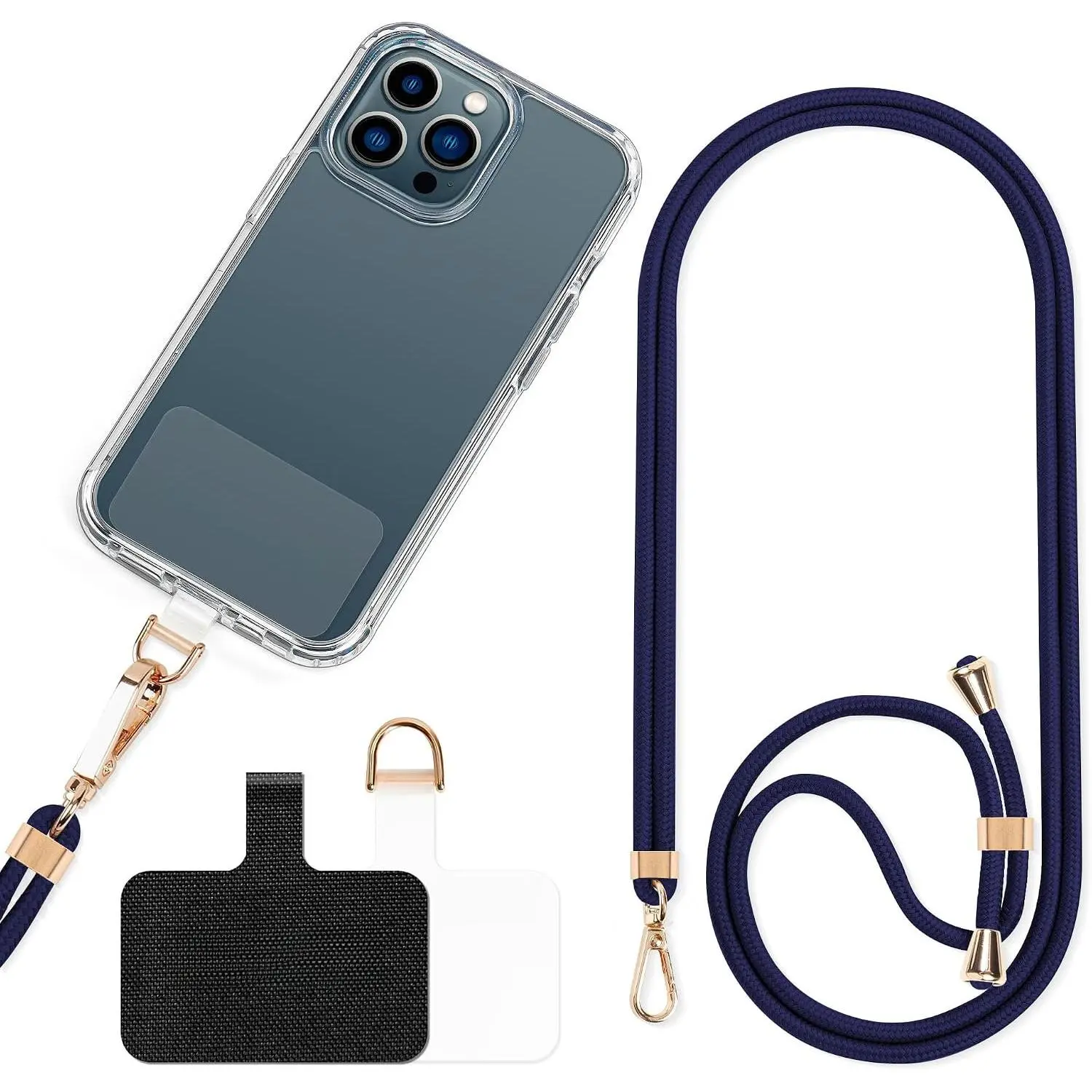 Phone Lanyard Crossbody/  Adjustable Cell Phone Strap | Anti- Adjustable  Lanyard+2pc Patchs for Full-Coverage Cases,Hands-free Crossbody Phone Strap for Travel,Dark Blue