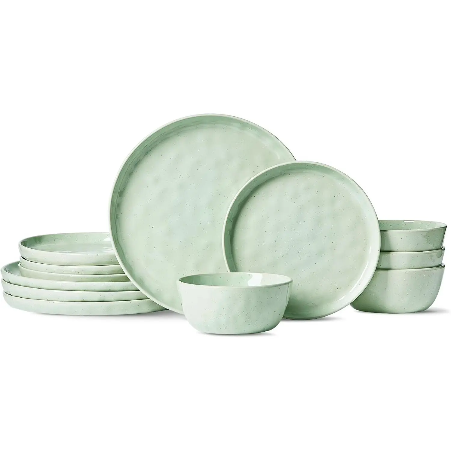 Mars Stoneware Dinnerware Set for 4, Light Green | 12- Plates and Bowls Set. Microwave & Dishwasher Safe. Scratch and Chip Resistant