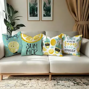 4pcs Summer Fruit Lemonade Pillow Covers, Soft Skin-Friendly Invisible Zipper Design, Home Sofa Cushion Outer Cover, No Insert Included