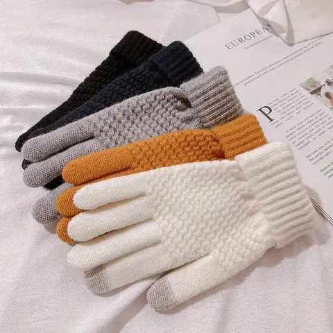 Knitted Thermal Winter Woolen Gloves, Solid Color Touch Screen Thickened Hand Made Sports Gloves for Cycling Hiking, Sports & Outdoor Accessories, Textured Touchscreen Gloves, Thermal Insulated Gloves, Warm Gloves, Gloves for Cold Weather