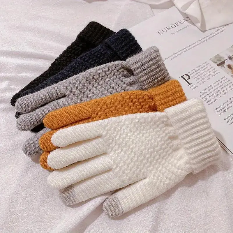 Knitted Thermal Winter Woolen Gloves, Solid Color Touch Screen Thickened Sports Gloves for Cycling, Sports & Accessories, Christmas, Christmas Gift