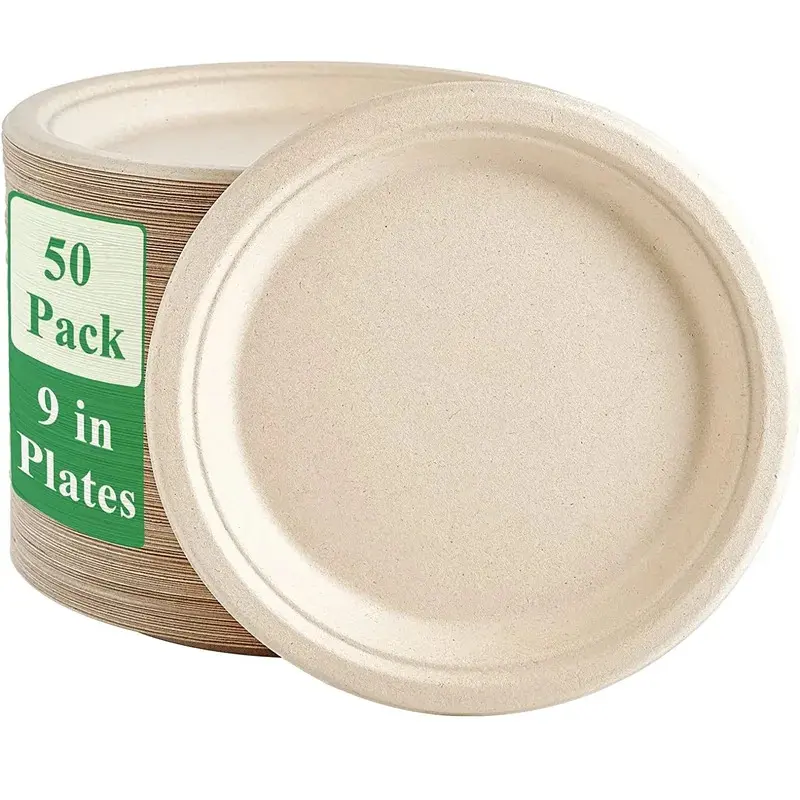 30 50 Pack 7 9 Inch Heavy Duty Disposable Sugarcane Plates 100% Compostable Biodegradable Bagasse Eco Friendly Party Dinner Paper Plates