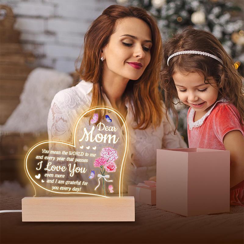 Creative Heart Shaped Night Light, USB Powered To My Mom Themed Desktop Light, Creative Ambient Personalized Acrylic Room Night Light, Lamp, Design