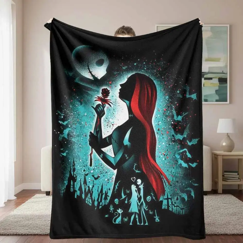 Gothic Romance Flannel Knit Blanket - Halloween Night Silhouette Rose Art Print, Anti-Pilling, Wrinkle Resistant, Breathable, Warm, Lightweight, 1-Piece, Indoor/Outdoor, Multi-Size, Bedroom Use, Couple Gift, One-Piece