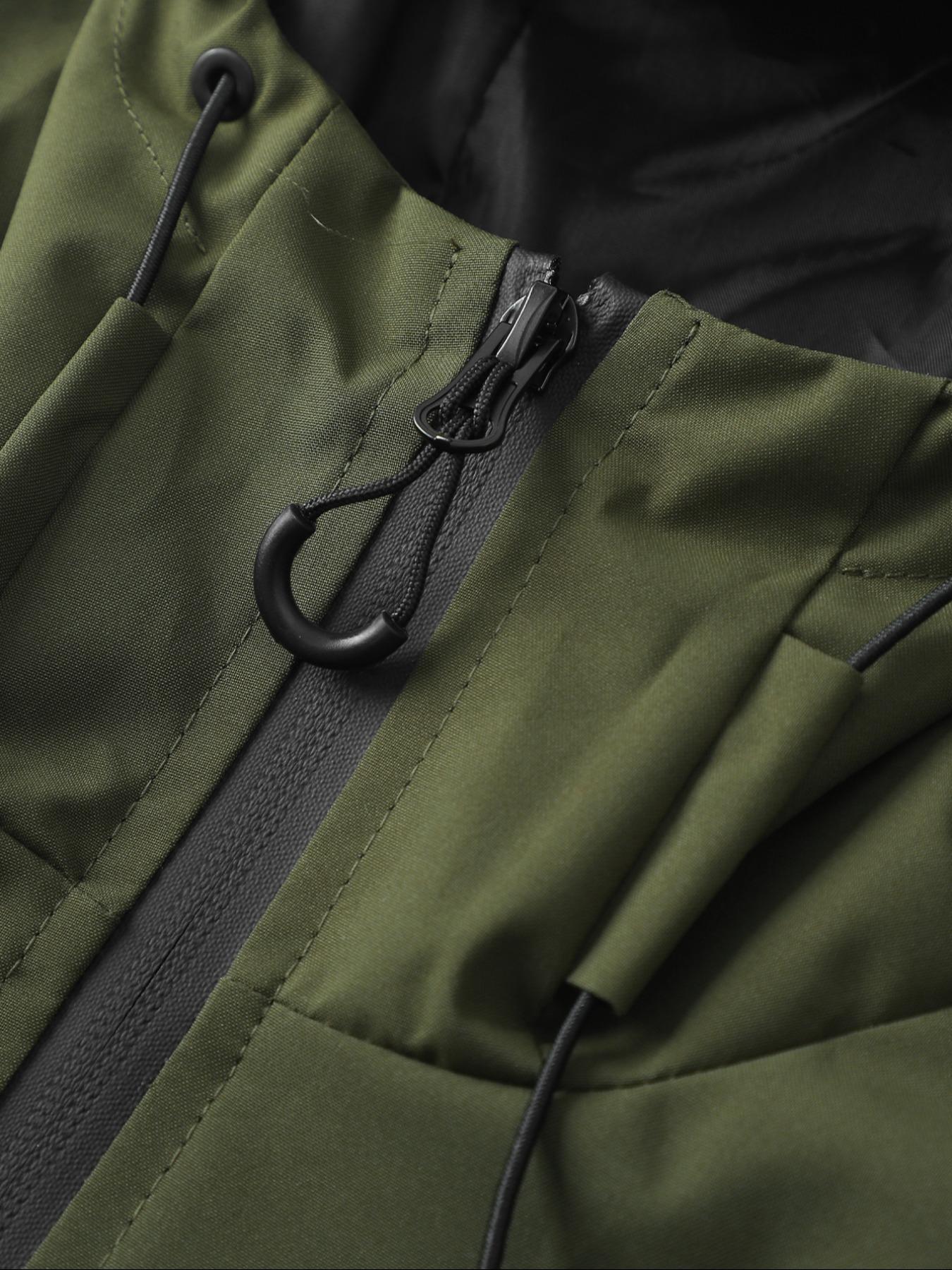 Men's Zip Up Hooded Jacket, Casual Regular Fit Long Sleeve Waterproof Windproof Lightweight Jacket for Outdoor Activities, Fashion Men's Outerwear for All Seasons Coats