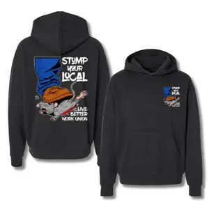 "Stomp Your Local Rat" Ironworkers Hoodie – Funny Union Worker Graphic Pullover, Bold Workwear Sweatshirt for Ironworkers & Construction Crew, Double-Sides.