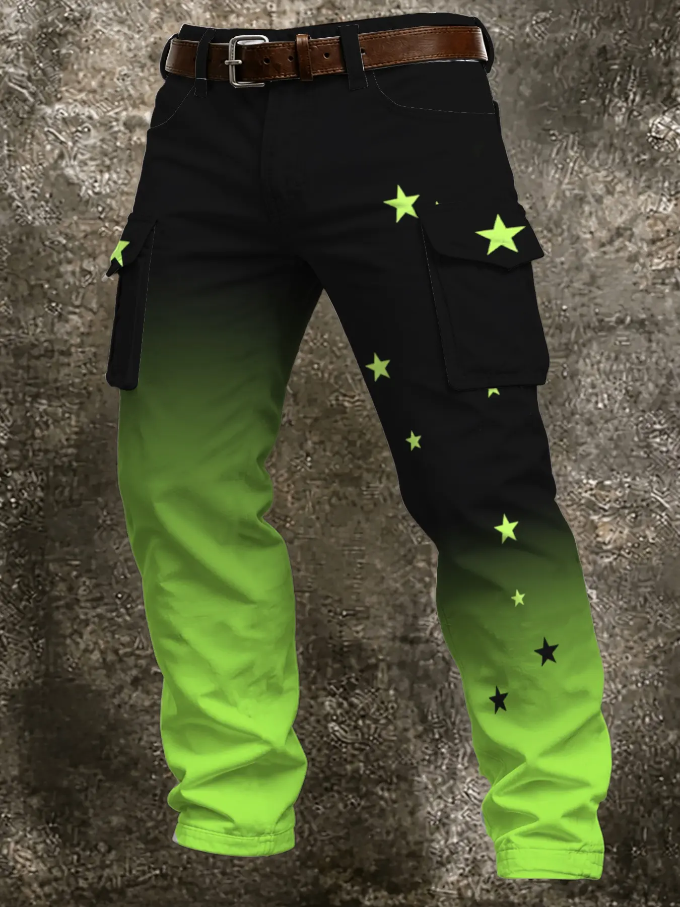 Men's Gradient Star Print Work Pants, Y2K Millennium Multi-Pocket Straight Leg Casual Pants, Fall & Winter Slim-Fit Ankle-Length Pants