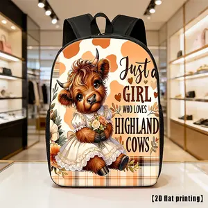 Just a Girl Who Loves Highland Cattle Printed Backpack with Adjustable Shoulder Straps, Lightweight, Stylish and Large Capacity for School, Travel, Shopping, Hiking, Daily Commuting and Outdoor Activities