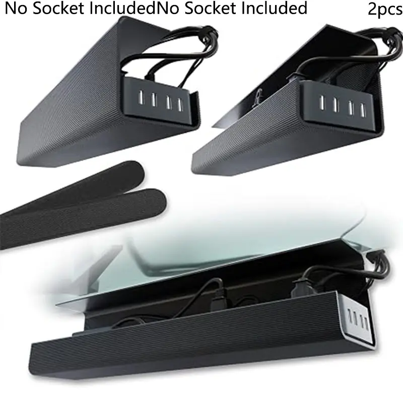 2-Pack Desk Under Cable Organizer, No-Drill Self-Stick Wire Management Tray, Desktop Cable Sorter, Easy Installation