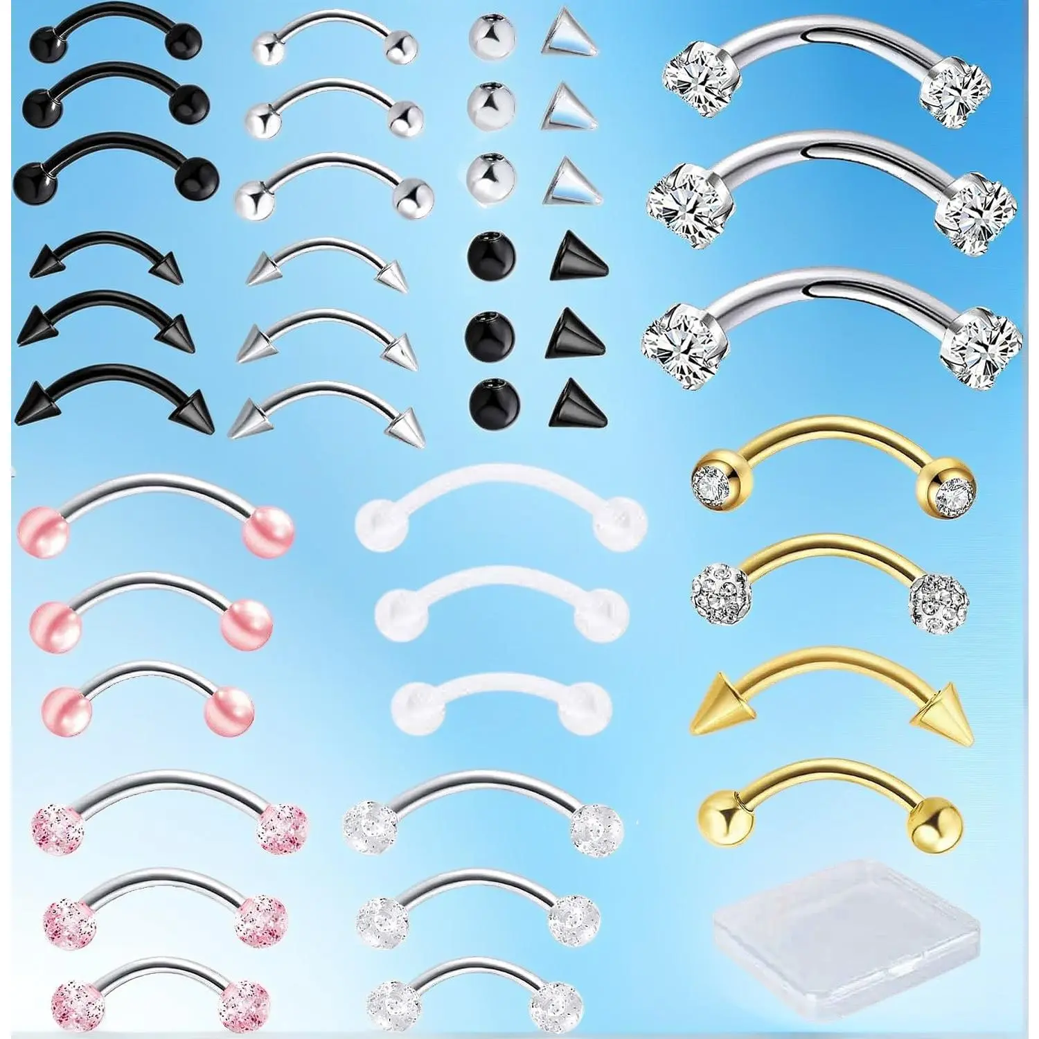 16G Surgical Steel Curved Barbell Piercing Jewelry |   Tiny Eyebrow Ring Vertical Labret Lip Ear Rook Helix Conch Daith Earrings For Women Men 6mm 8mm 10mm