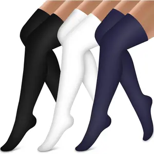 Thigh High Compression Socks for Women Men Circulation(3 Pairs) Over the Knee-Best Support for Running, Travel, Compression Socks Women, Multi-Sport Sports Socks