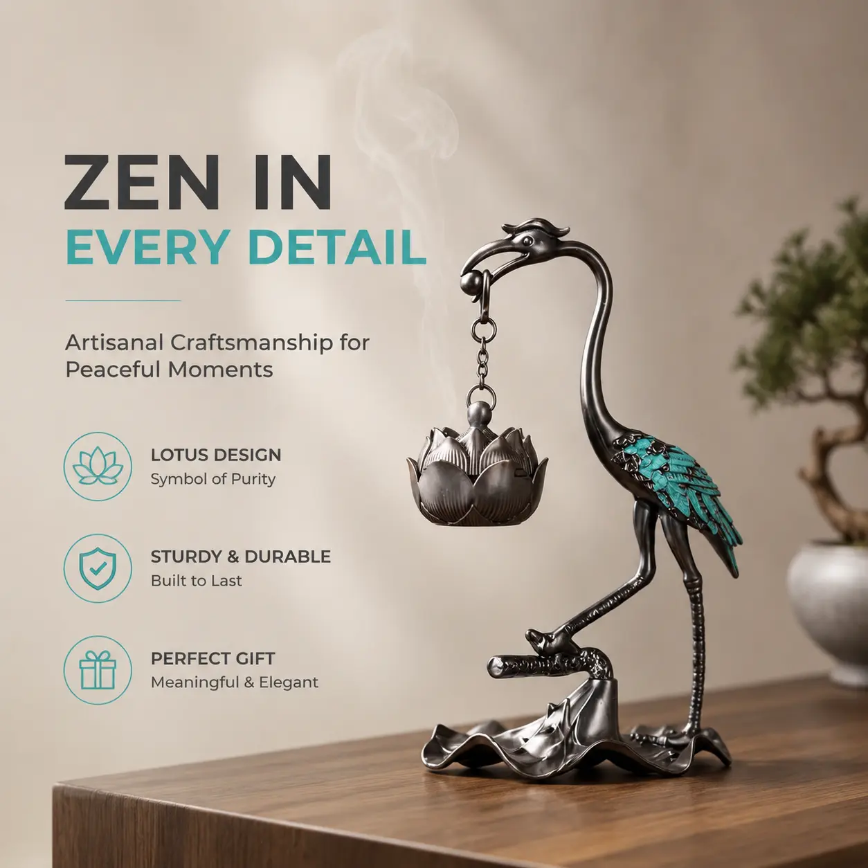 Elegant Small Crane Hanging Lotus-Shaped Incense Holder - 1pc Home Fragrance Decoration, Ambiance Incense Holder for Holiday Gifting (Christmas), Incense Incense Holders(Does not contain sandalwood)-YY2
