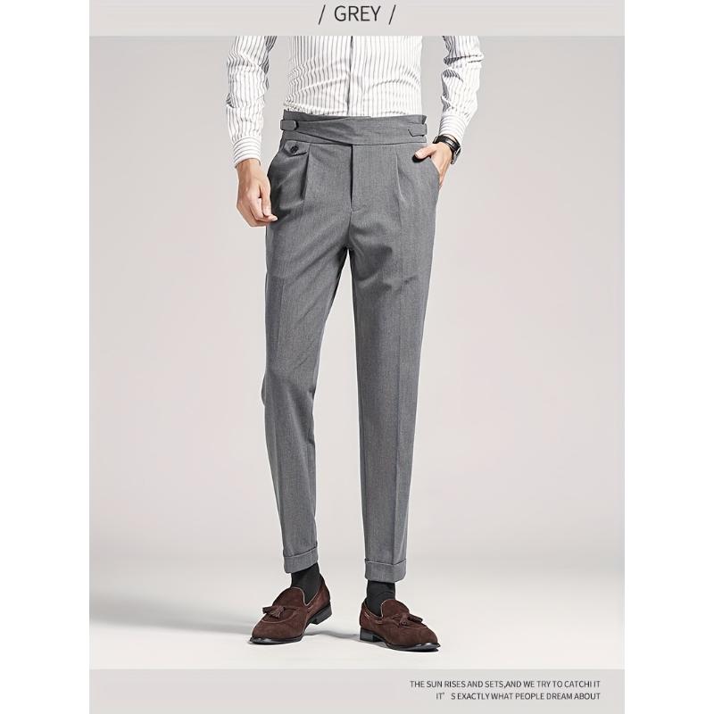 Men's waist less short black pants - mid waist loose fit, hanging fabricBusiness casual pants, suitable for all seasons, made of fashionable men's elastic fiber material. Menswear Spandex