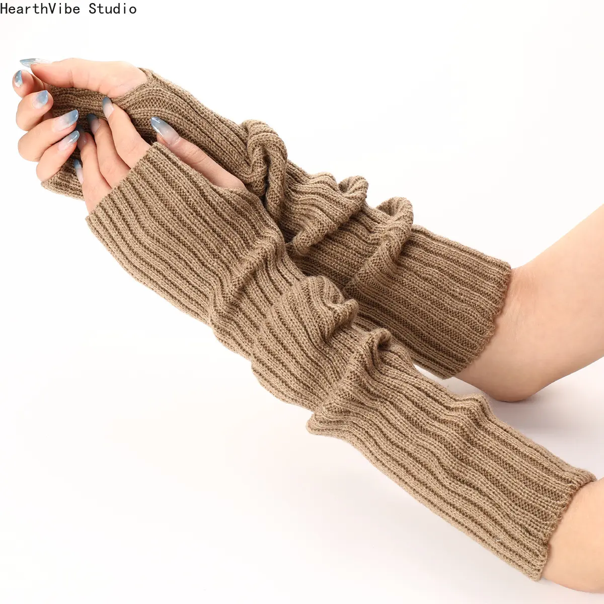 Solid Color Fingerless Gloves for Women, Knit Long Arm Warmers Slouchy Sleeve Mitten, Soft Ribbed Elbow Length Wrist Warmer, Thermal Elastic Costume Accessories for Y2K Aesthetic Cosplay Autumn Winter