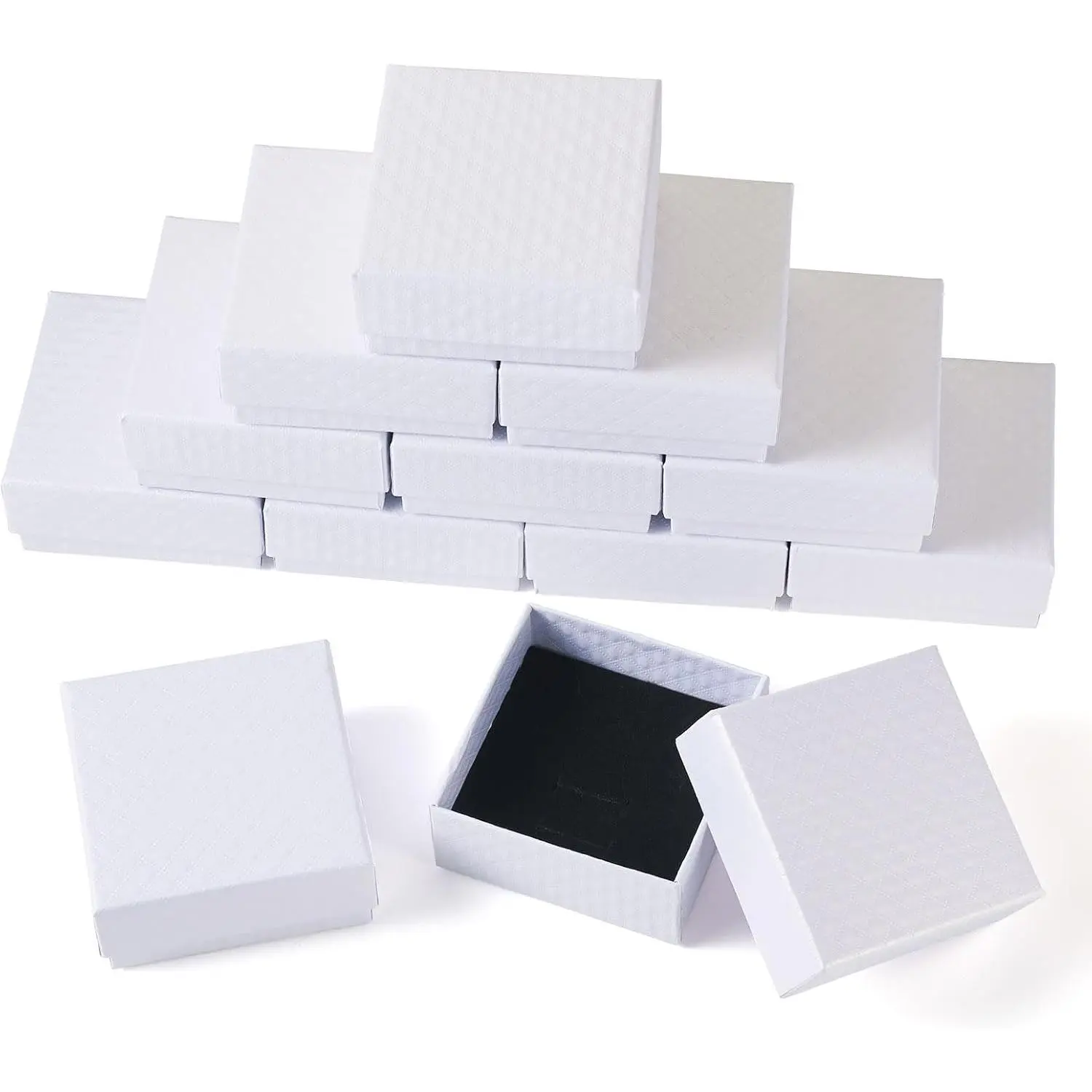 12 Pack White  Boxes, Rhombus Textured Small Square  Present Boxes with  Necklace Pendant Ring Earring Packing Boxes for Festival Birthday Present  Display