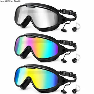 Adult Swim Goggles 2/3-Pack, Wide View UV400 Anti-Fog Leakproof Swimming Glasses with Nose Clips, No Leaking Clear Vision No Pressure Pool Goggles for Men Women Outdoor Water Sports