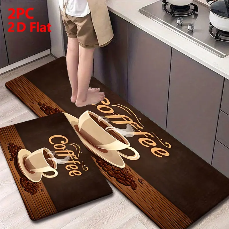 Kitchen Mat Set for floor 2/3 Piece, Retro Coffee Kitchen Rug with Decorative, Non Slip Kitchen Rugs and Mats for Kitchen, Entryway, Bathroom, Laundry Room, Hallway, Home Decorative Rug