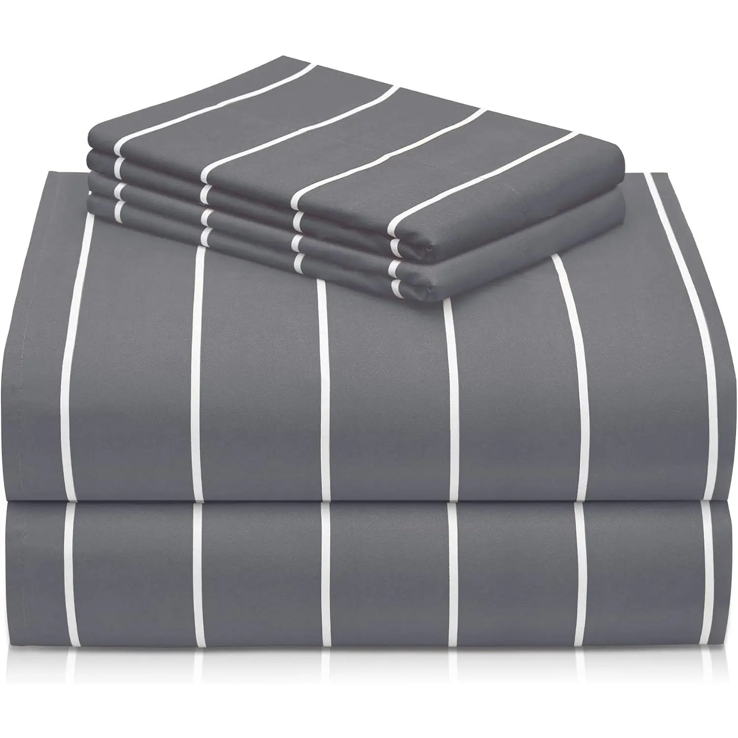 Queen Sheet Set, 4PC Striped Bed Sheets Queen Size Light Grey, Deep Cooling Bed Sheets, Soft Hotel Luxury Bedding Wrinkle Free, Fitted Sheet & Pillowcase Sets| Fitted Sheet & Pillowcase Sets, Breathable Hotel Luxury Bedding for Mattress Wrinkle Free, Ligh