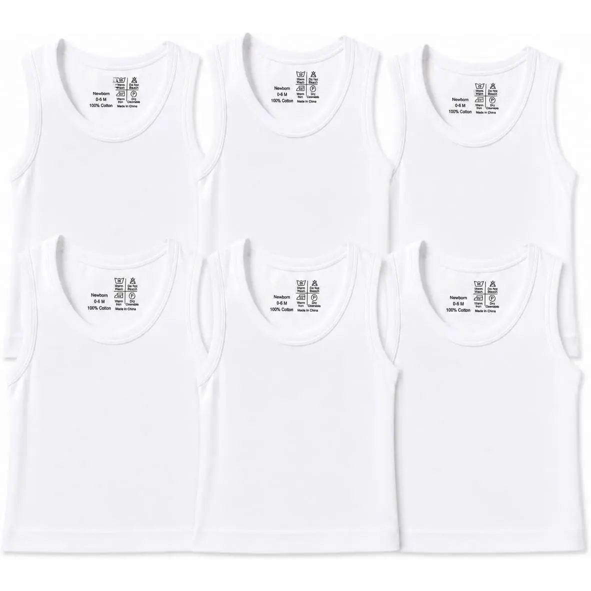 Newborn  Sleeveless Pack of 6 Tank Tops 100% Cotton Shirts, Short Sleeve Tees 0-24 Months Boys, Girls, Unisex Sweater