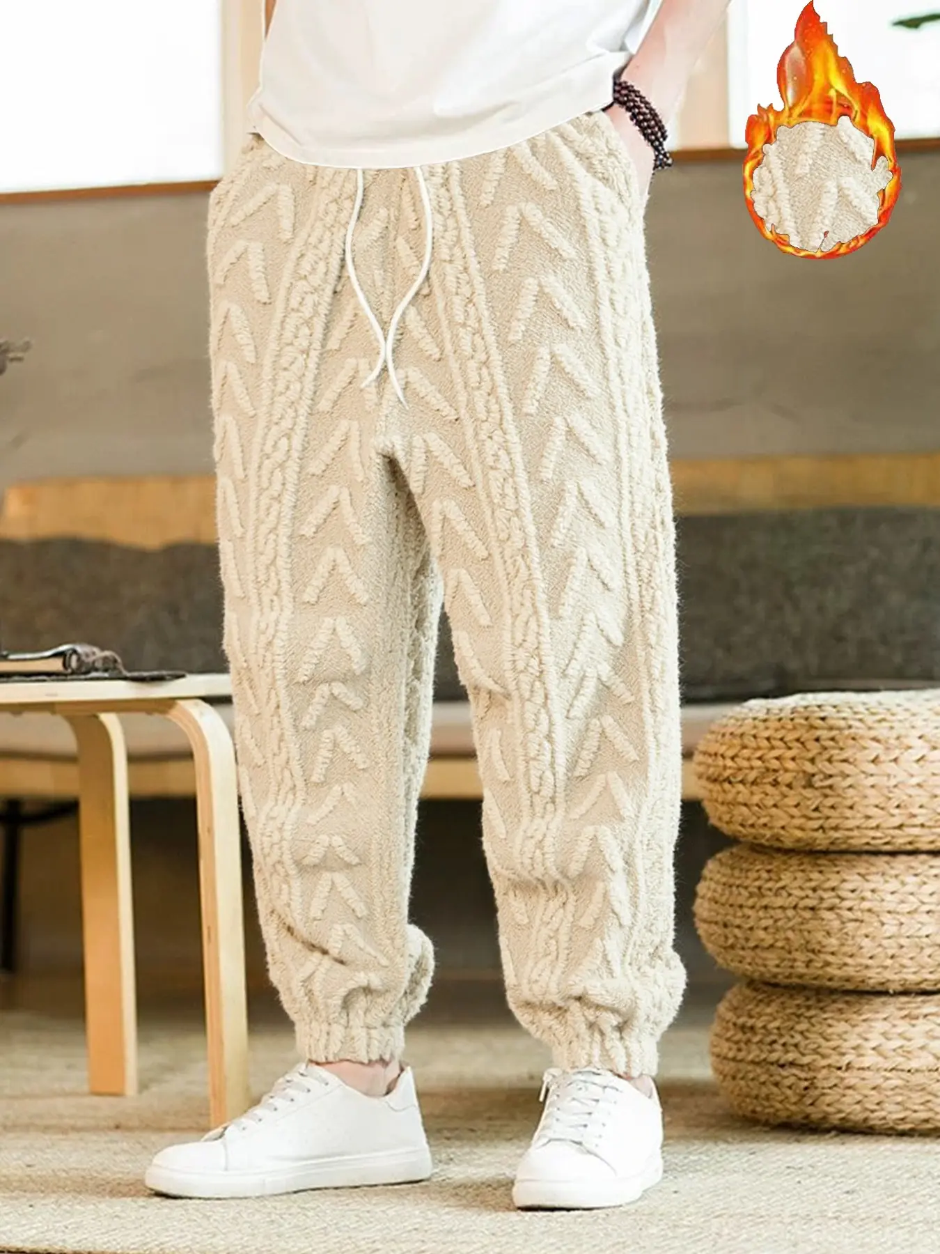 Parlando Winter Thick Warm Coral Fleece Home Pants, Straight Leg Loose Fit Long Pants, Casual Lazy Style Sleepwear