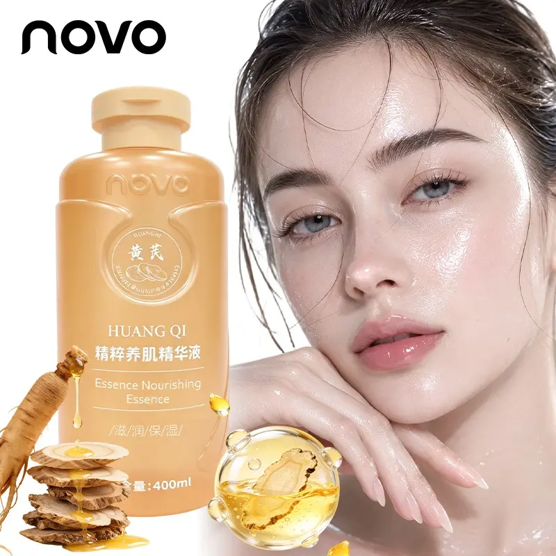 NOVO Astragalus Nourishing Facial Essence Warm Brown Bottle Chinese Herbal Style 400ml Large Capacity Deep Hydration Moisturizing Improve Dull Dry Skin Soothe Redness For Dry Skin Night Owls Daily Morning Night Skin Care & Makeup Base