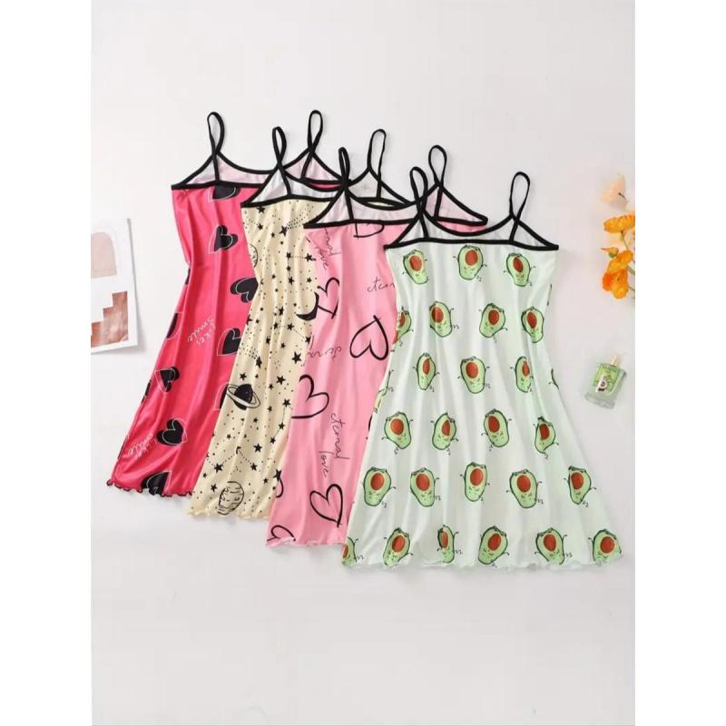 Women's All Over Print Sleeveless Cami Nightdress, Casual Soft Comfortable Spaghetti Strap Nightgown for All Seasons, Lady's Sleepwear for Indoor Wear, Breathable Sleep Dress233