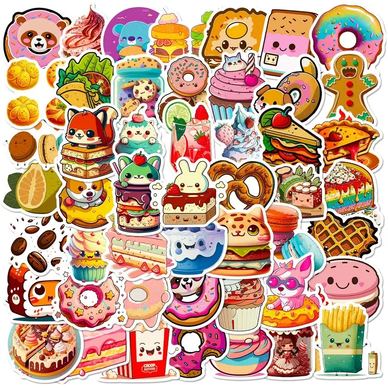 50 animal-themed donut stickers, cute cartoon donut stickers