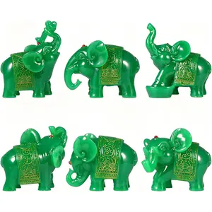 Aris & Juno 6-Piece Elephant Figurine Set, Lucky Feng Shui Elephant Statue with Gold Patterns & Red Bead, Trunk Up Elephant Decor for Home Office Desk, Resin Elephant Ornament, Meditation & Zen Space animal