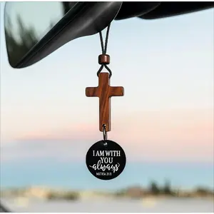 Bible Verse Car Rearview Mirror Hanging Cross - 3.2in x 1in Christian Ornament, Easy Compatibility Faith Accessory for Drivers’ Road Trip, Commute Daily Encouragement
