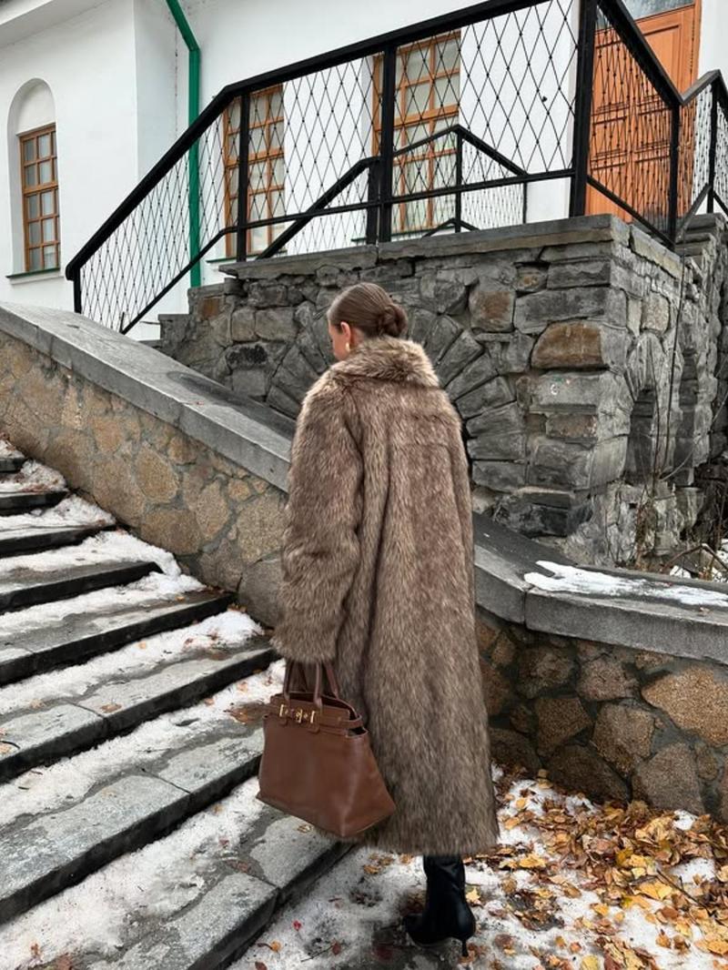 Women's Solid Color Open Faux Fur Coat, Loose Fit Jacket, Elegant Long Sleeve Waterfall Collar Outerwear for Fall & Winter, Women's Clothing for Daily Wear, Clothing for Women