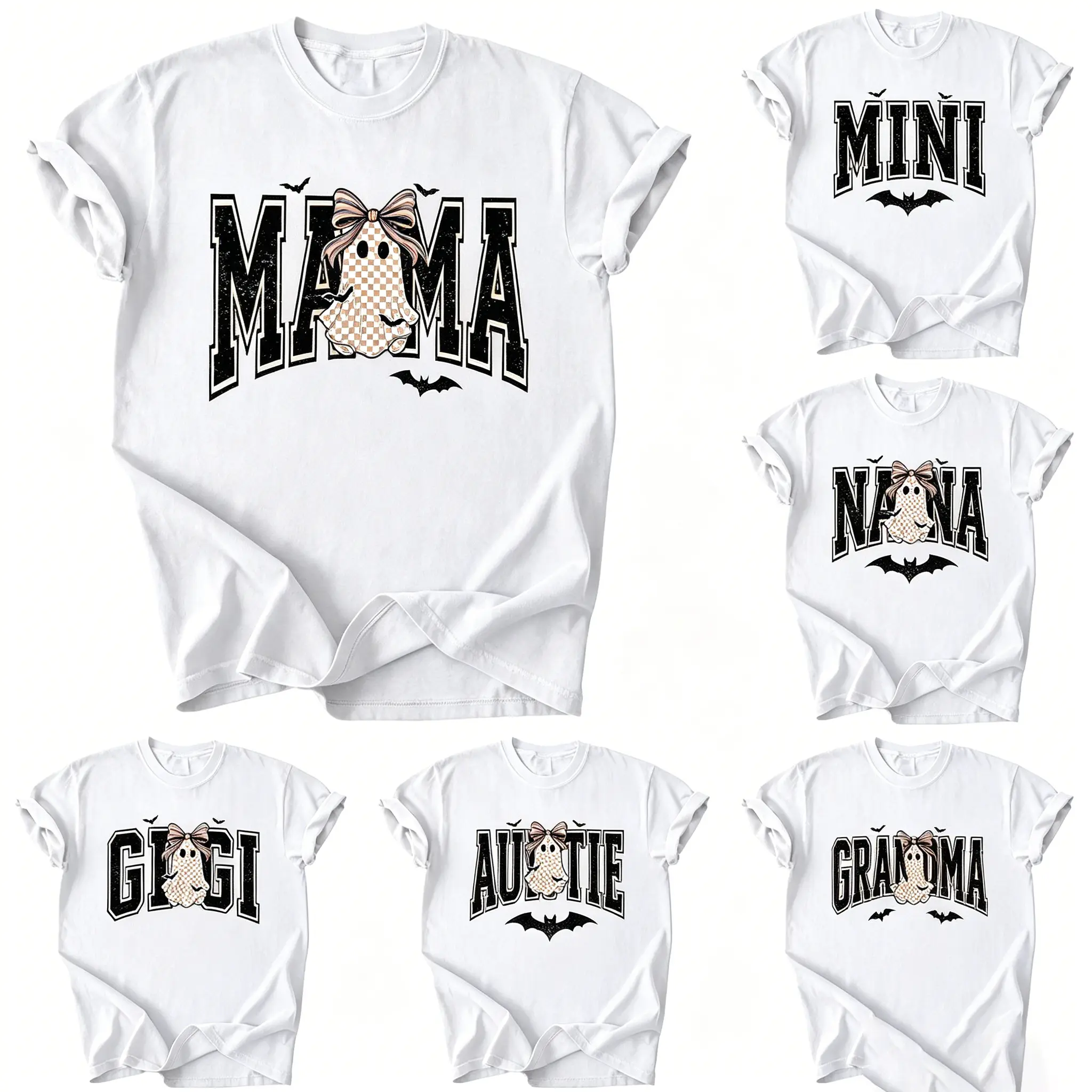 Mama Halloween Shirt, Ghost Bow Graphic Tee, Mimi Nana Gigi Auntie Grandma Shirt, Spooky Family Fall Gift, Retro Halloween Tee