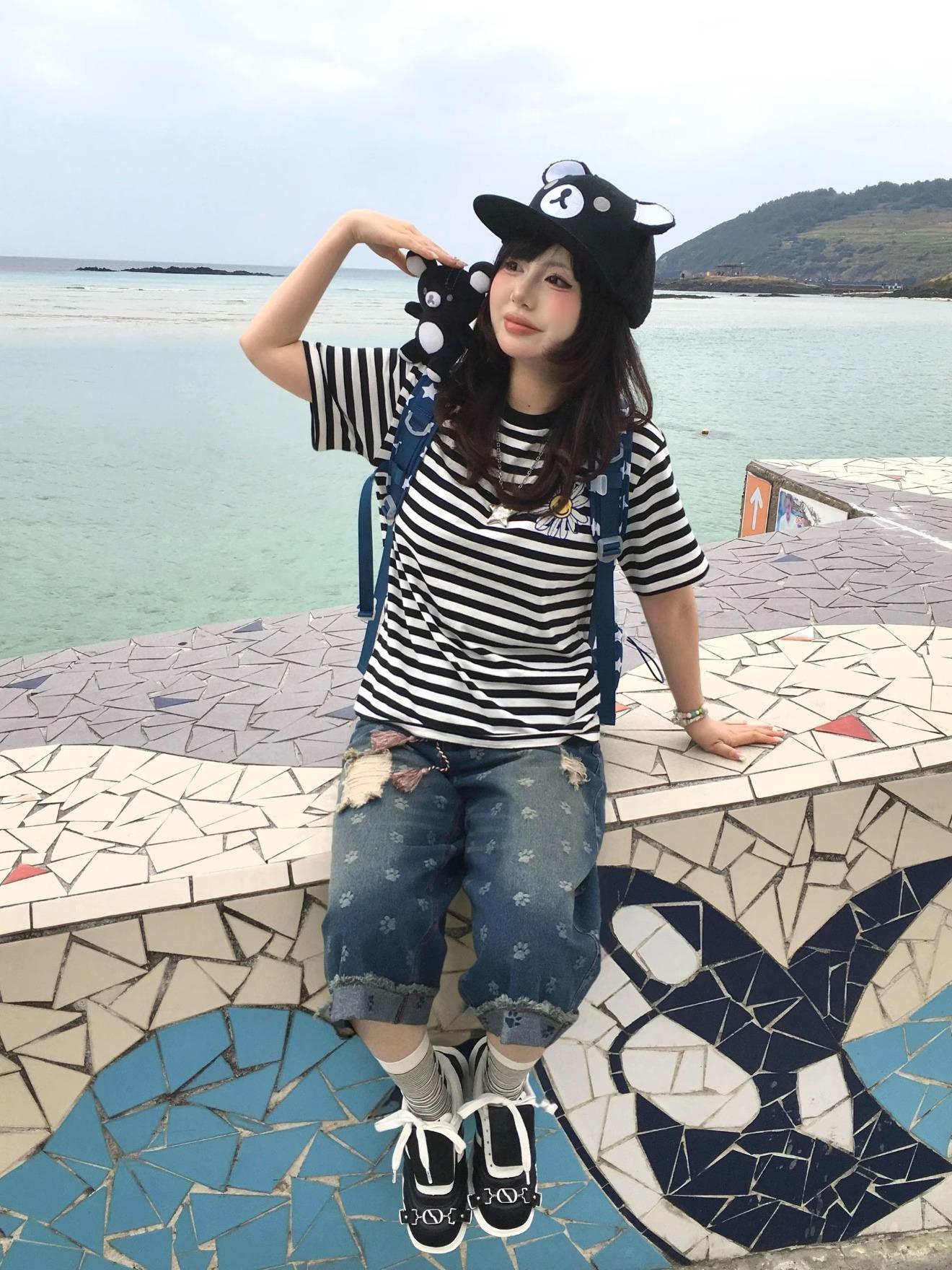 Cute Bear Ears Black Baseball Cap Adjustable Snapback Rilakkuma Inspired Y2k Sweet Cool Gyaru Daily Outfit For Girls Women