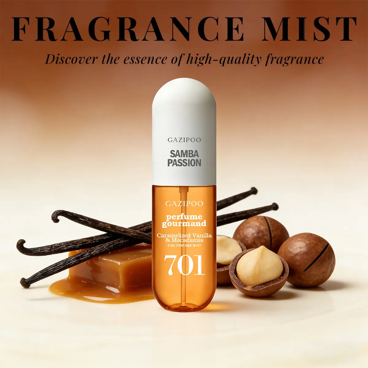 Brazilian Warm Fragrance 50ML, Gentle Sweet Scent, Caramel Vanilla Hazelnut, Daily Use, Perfect for Gifts, Essential Perfume Spray
