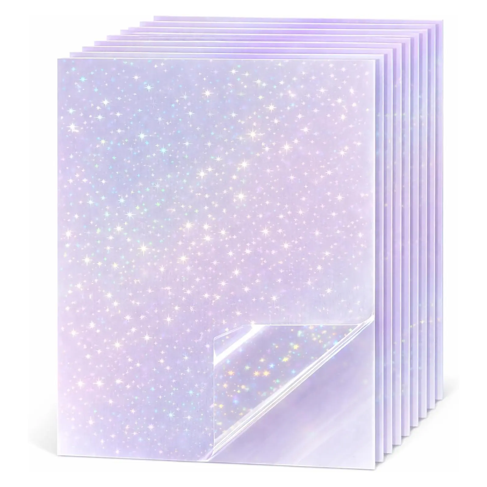 50 Sheets Star Holographic Stickers, Waterproof Vinyl Self-Adhesive Transparent Hologram Paper, DIY Craft Supplies, 2.9"x4.1", 10.5x7.4cm