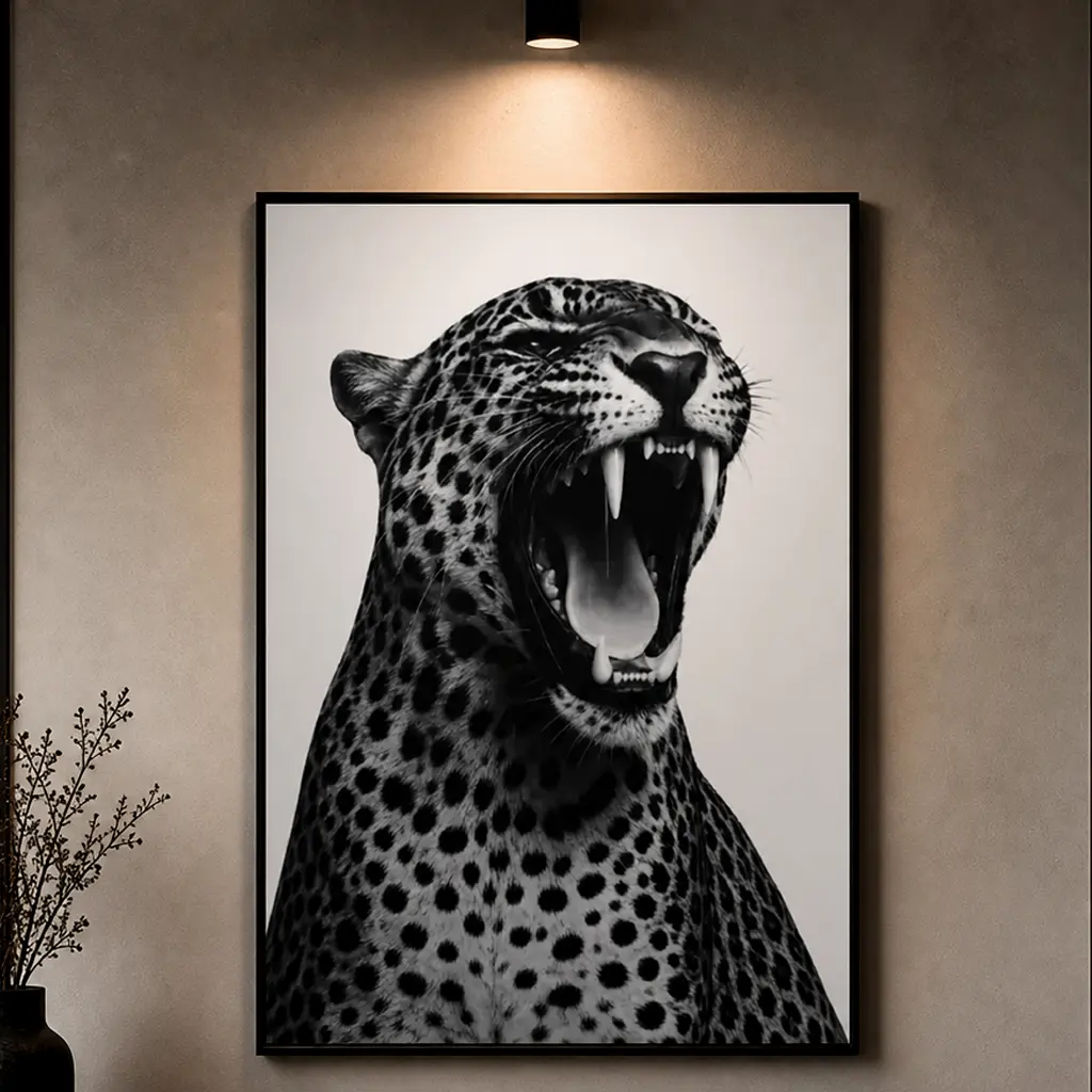 Black & White Cheetah Poster, Leopard Roar, Vintage Maximalist Wall Art, Animal Print Decor, Safari Wall Art, Monochrome Room Decor, Statement Wall Decor