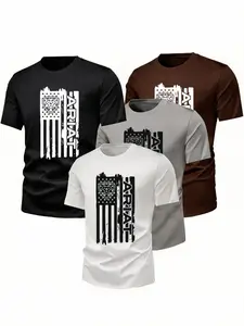 Summer American Flag Print Men's Short Sleeve T-Shirt, Western Cowboy Style, Casual Streetwear, Multicolor Options, Perfect for Outdoor Activities