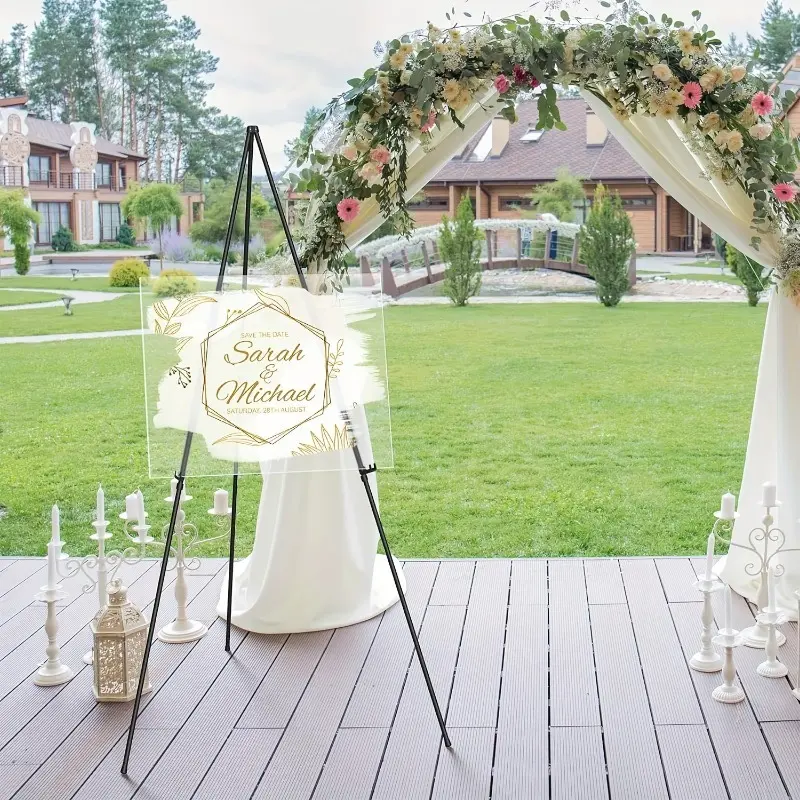 Portable Folding Metal Frame Wedding Sign Easel, Adjustable Floor-Standing Tripod Display Stand for Canvas, Poster & Art Exhibition