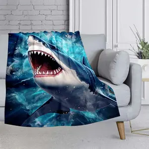1Pc Shark Blanket Lightweight Flannel Blanket Throw Blanket For Sofa, Bed, Travel, Camping, Living Room, Office, Couch, Chair, And Bed