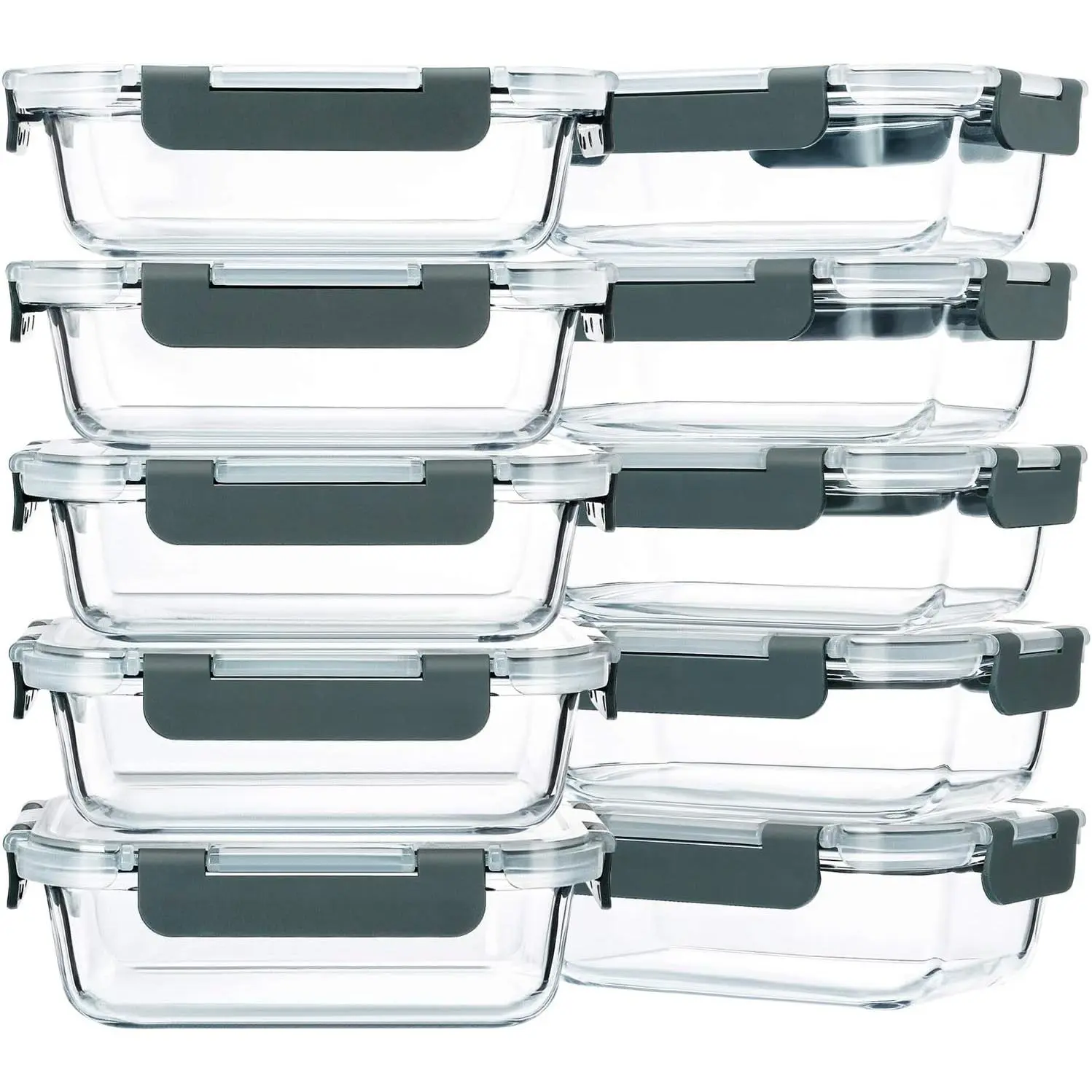 10 Pack,22 oz Glass  Storage Containers with , Gray | Glass eal Prep Containers,Airtight Lunch Containers with , icrowave, Oven, Freezer and Dishwasher Friendly,