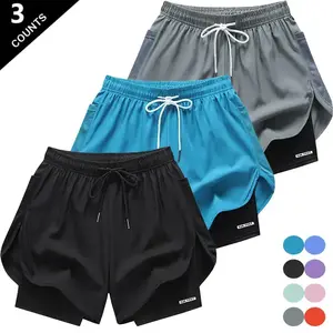 New Summer Faux Two Piece Athletic Shorts Quick Drying Ice Silk, Highly Elastic, Breathable, Skin Friendly, Comfortable, Anti Exposure Lining, Elastic Drawstring Waistband, Stylish Menswear