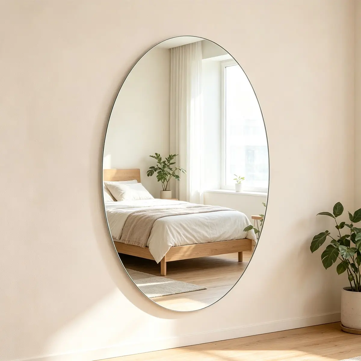 1pc 16 x 10.5 inch Frameless Oval Wall Mirror for Bathroom Sink, Non-Glass Shatterproof Acrylic Mirror Tile for Wall, Vanity, Bedroom, Living Room, Entryway, Dorm Mirror Wall Sticker, Dorm Decoration, Home Decor, Double-sided Tapes Include