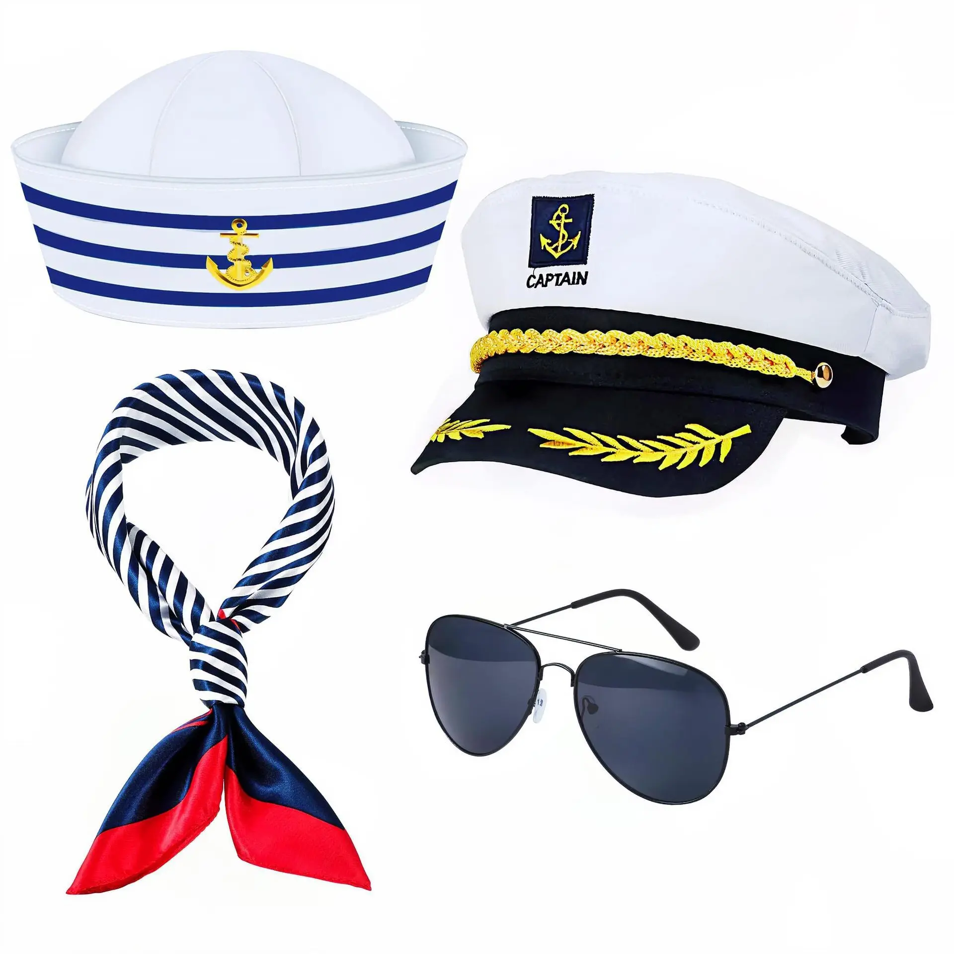 Beach Party Sailor Hat and Scarf Set, Yacht Captain Hat, Fashion Style, Music Festival, Beach Party, Carnival, Bar, Nightclub, Role Play, Costume For Parties, Cosplay