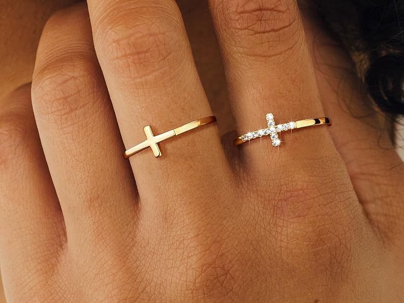 Dearmay Cross Gold Rings for Women, Dainty Trendy  Stackable Ring Set Gold ColorThin Cross Finger Rings for Women Non Tarnish Simple Statement Rings Wedding Bands Gold Jewelry Size 5-10 Gift for Easter