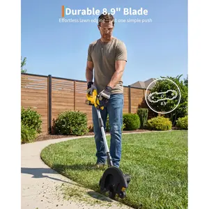 20V Cordless Lawn Edger, Wireless Lawn Edger and Trimmer with 9-Inch Blade, 12-Inch Cut Width, 3 Depth Settings Lawn Edger 4.0 Ah Battery for Yard, Garden, Patio,Yellow