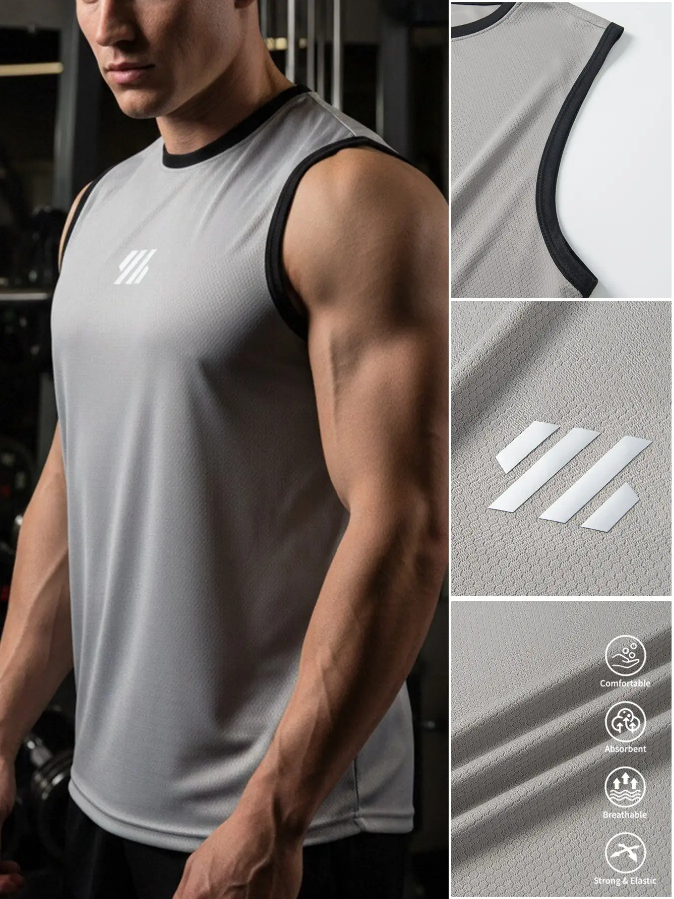 Men's Summer Outdoor Casual Tank Top, Muscle Singlet, Sports Vest, Sleeveless Round Neck Sports Gym Shirt, Ideal for Fitness, Basketball, Mountain Biking, Hiking, Park Activities, Breathable Activewear